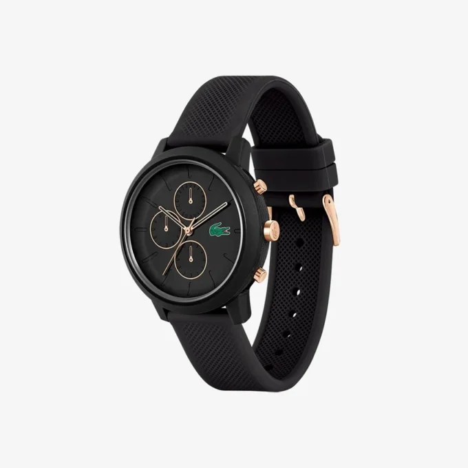 Lacoste.12.12 Chrono Uhr Schwarz & Nelkengold Silikon