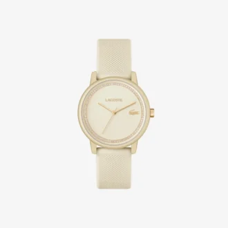 Lacoste.12.12 Go 3-Zeiger-Uhr aus Silikon in Champagner