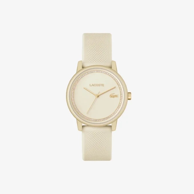Lacoste.12.12 Go 3-Zeiger-Uhr aus Silikon in Champagner