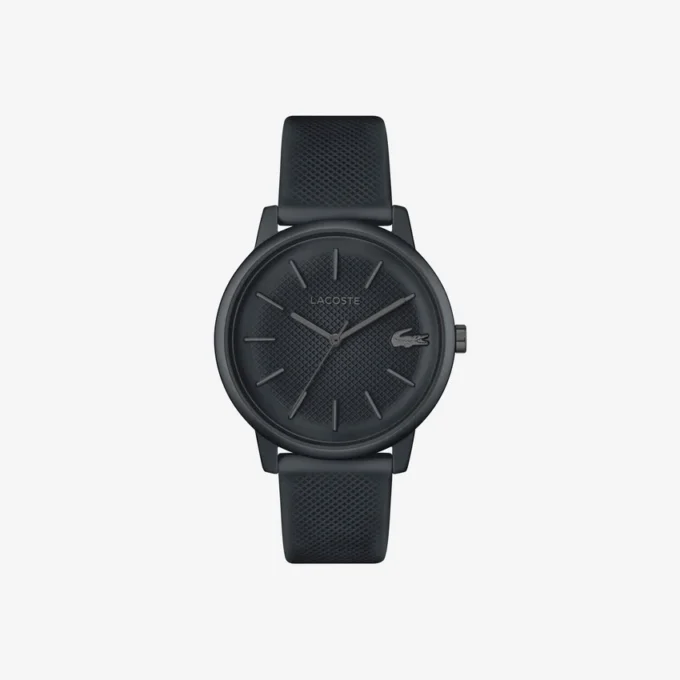 Lacoste.12.12 Move 3-Zeiger-Uhr, schwarzes Silikon