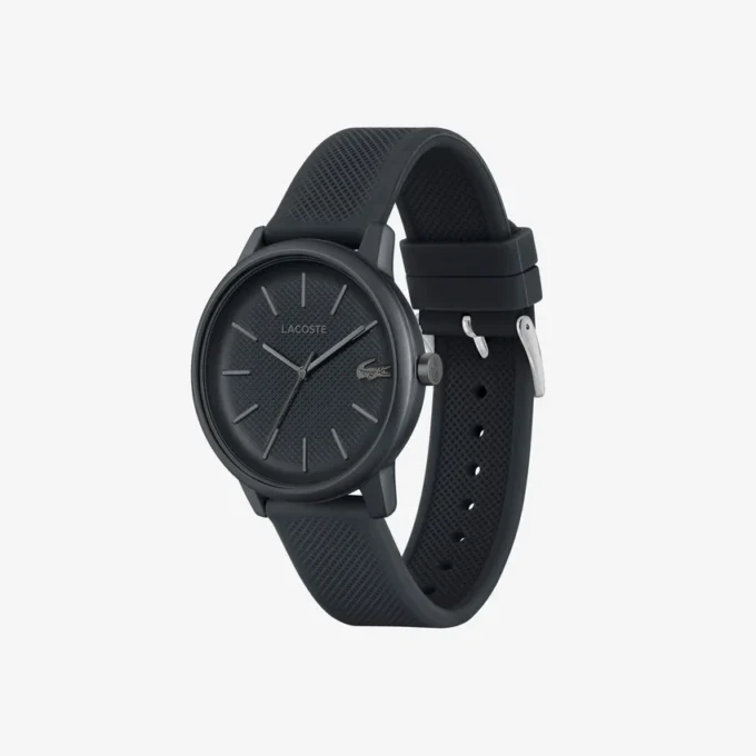 Lacoste.12.12 Move 3-Zeiger-Uhr, schwarzes Silikon