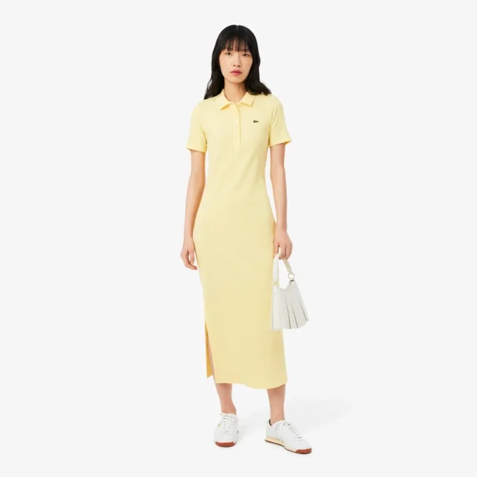 Langes Poloshirt aus gerippter Baumwolle für Damen