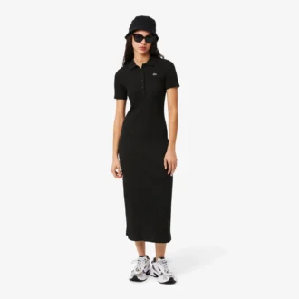 Langes Poloshirt aus gerippter Baumwolle für Damen