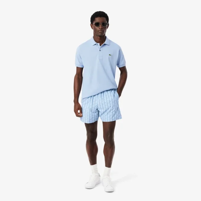 Mittellange Retroshorts mit Monogramm-Print
