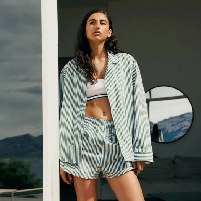 Oversized-Pyjama-Set aus gestreiftem Popeline