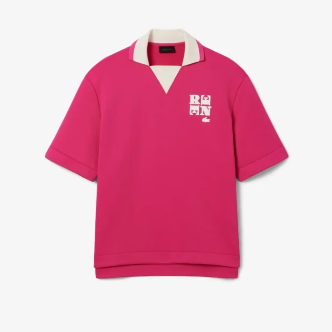 Oversized-Satin-Poloshirt mit Runway-Badge-Akzent