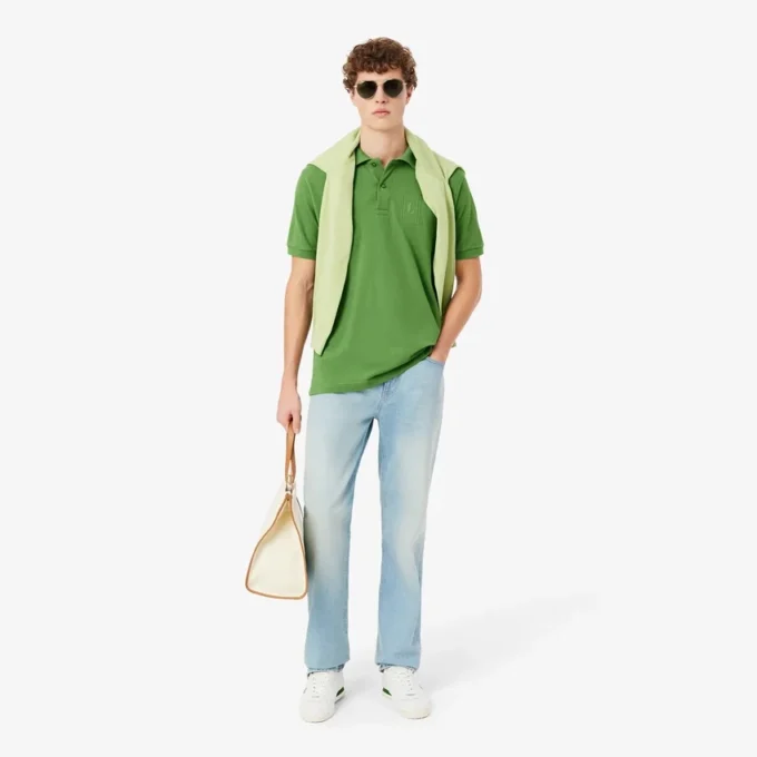 Petit-Piqué-Poloshirt mit Stickerei im klassischen Schnitt