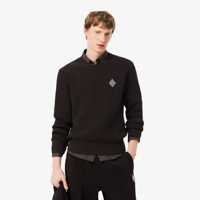 Pullover mit Perlen-Rippenstrick und Emblem