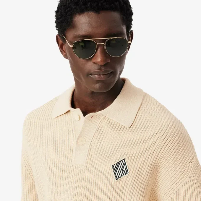Pullover mit Perlenrippenkragen und Emblem für Poloshirts