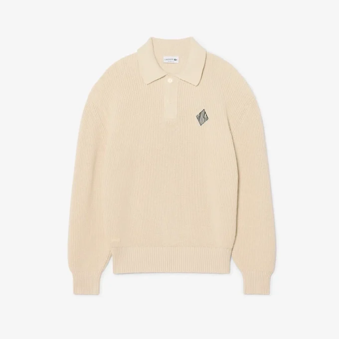 Pullover mit Perlenrippenkragen und Emblem für Poloshirts