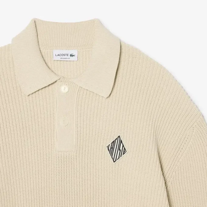 Pullover mit Perlenrippenkragen und Emblem für Poloshirts