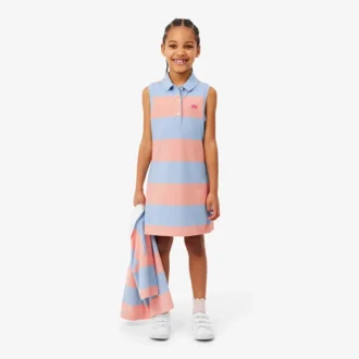 Ärmelloses gestreiftes Petit-Piqué-Poloshirt-Kleid