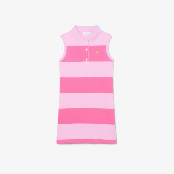 Ärmelloses gestreiftes Petit-Piqué-Poloshirt-Kleid