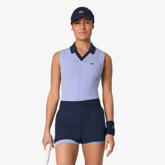 Ärmelloses Stretch-Strick-Tennis-Poloshirt für Damen