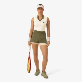 Ärmelloses Stretch-Strick-Tennis-Poloshirt für Damen