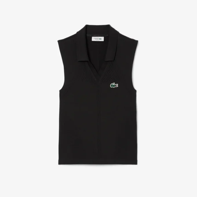 Ärmelloses Stretch-Strick-Tennis-Poloshirt für Damen