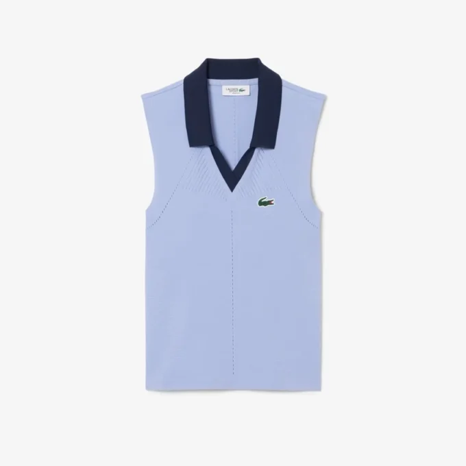 Ärmelloses Stretch-Strick-Tennis-Poloshirt für Damen