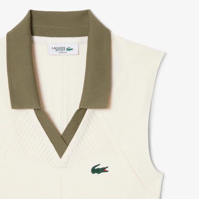 Ärmelloses Stretch-Strick-Tennis-Poloshirt für Damen