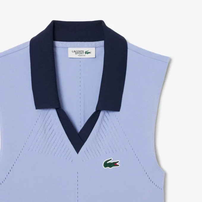 Ärmelloses Stretch-Strick-Tennis-Poloshirt für Damen