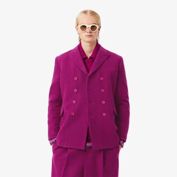 Runway-Blazer aus marmorierter Wolle mit doppelter Knopfleiste