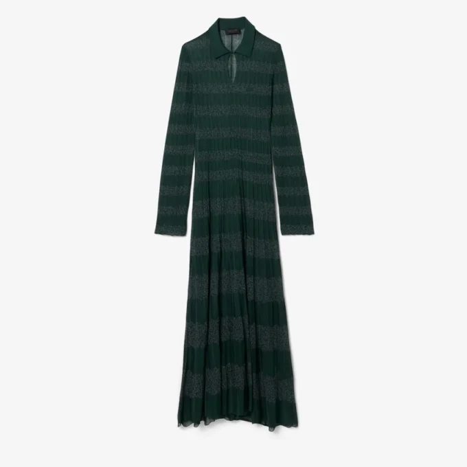 Runway Polo Collar Pointelle Maxikleid