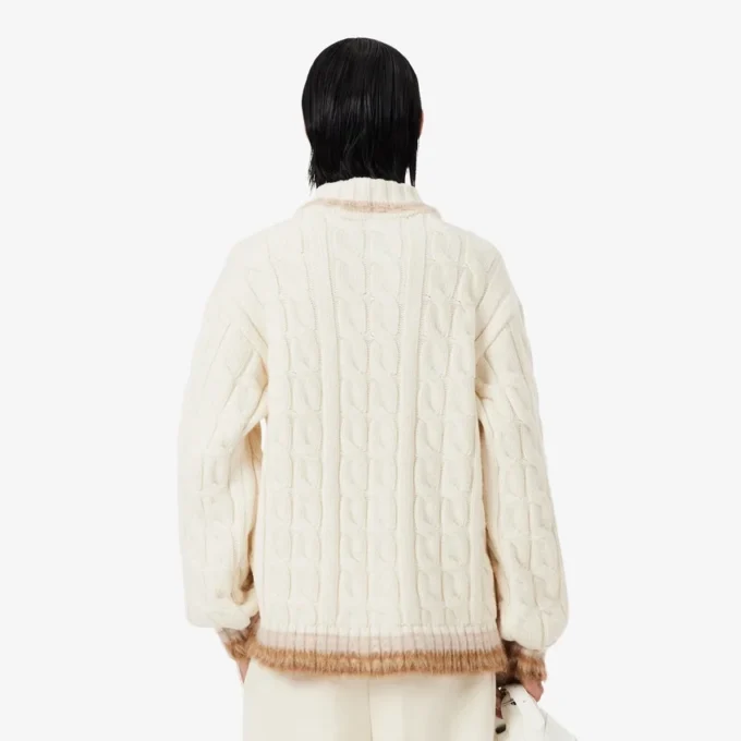 Runway-Pullover aus Wolle mit Poloshirt-Kragen und Zopfmuster