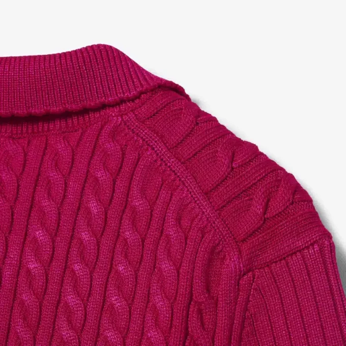 Runway-Pullover mit Zopfmuster und Poloshirt-Kragen