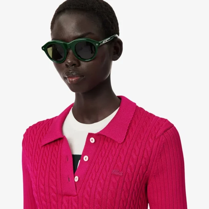 Runway-Pullover mit Zopfmuster und Poloshirt-Kragen