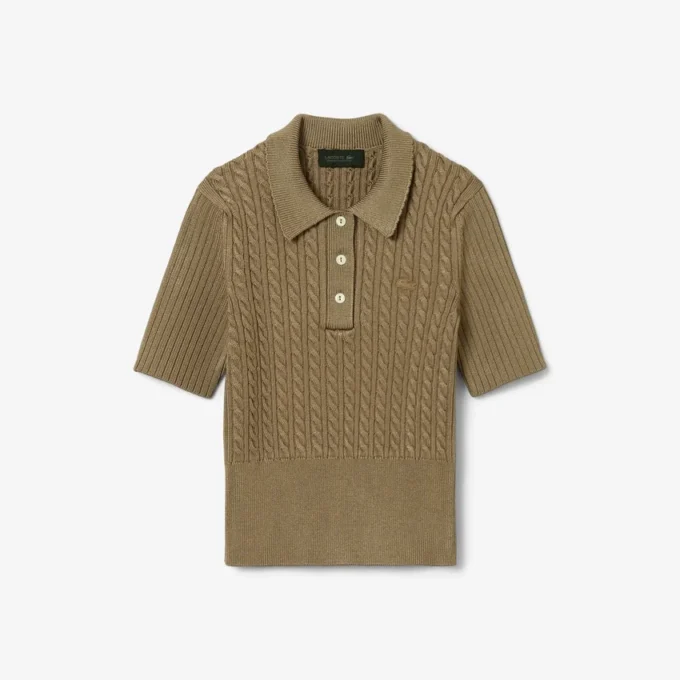 Runway-Pullover mit Zopfmuster und Poloshirt-Kragen