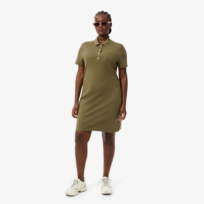 Slim-Fit-Stretch-Mini-Piqué-Poloshirt-Kleid für Damen