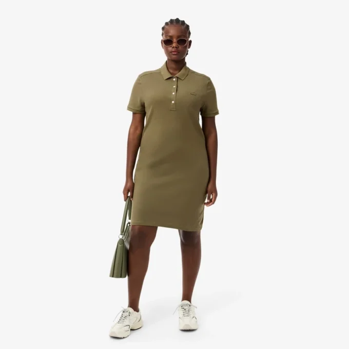 Slim-Fit-Stretch-Mini-Piqué-Poloshirt-Kleid für Damen