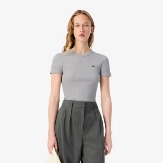 Slim-Fit-T-Shirt aus geripptem Baumwollstoff für Damen