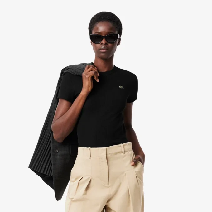 Slim-Fit-T-Shirt aus geripptem Baumwollstoff für Damen