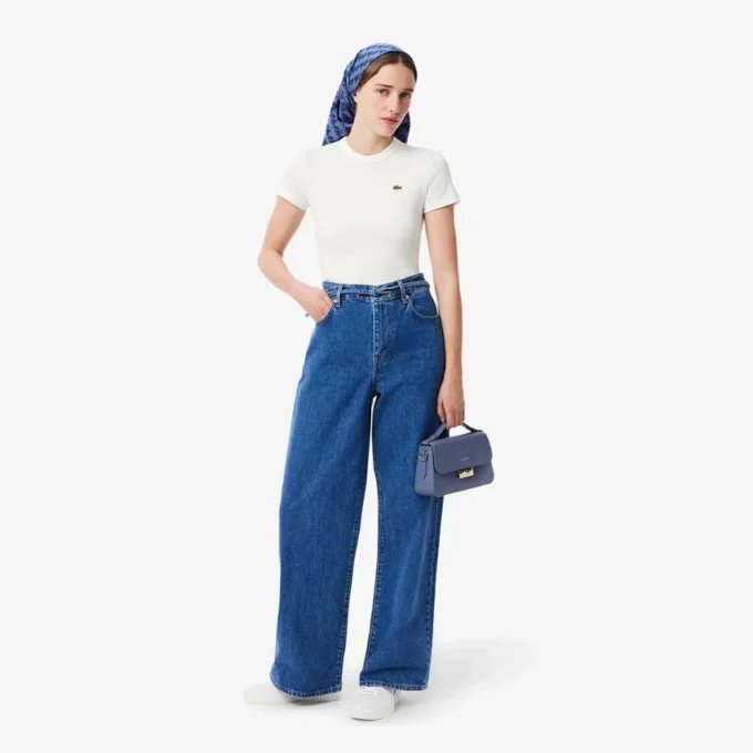 Slim-Fit-T-Shirt aus geripptem Baumwollstoff für Damen
