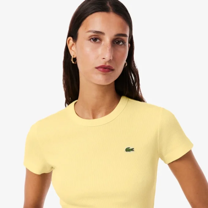 Slim-Fit-T-Shirt aus geripptem Baumwollstoff für Damen