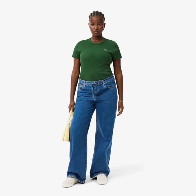 Slim-Fit-T-Shirt aus geripptem Baumwollstoff für Damen