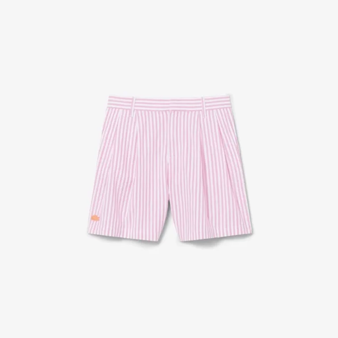 Stretch-Bermudashorts aus gestreiftem Oxford-Stoff