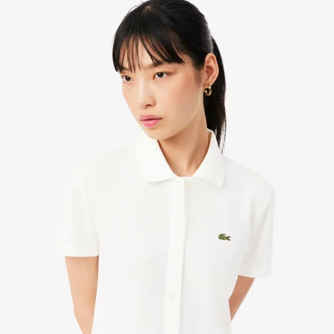 Stretch-Piqué-Poloshirt-Kleid mit Falten