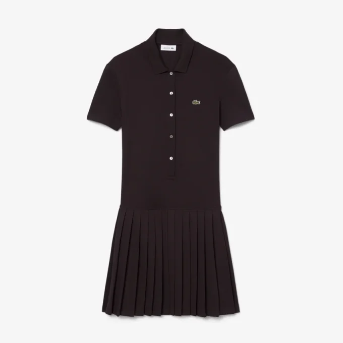 Stretch-Piqué-Poloshirt-Kleid mit Falten