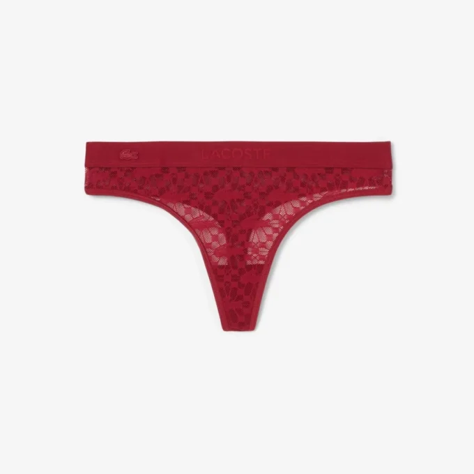 String-Slip mit Logo und Spitzenbesatz