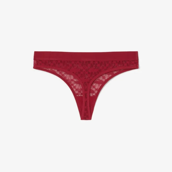 String-Slip mit Logo und Spitzenbesatz