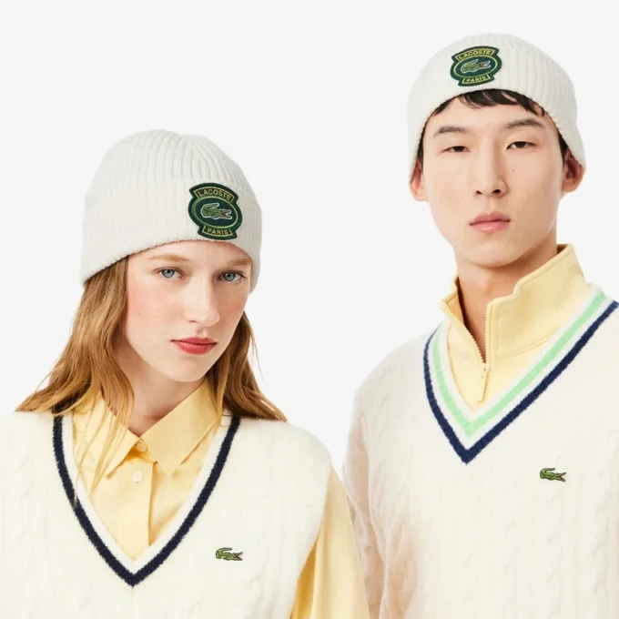Unisex-Mütze aus gerippter Wolle mit Emblem