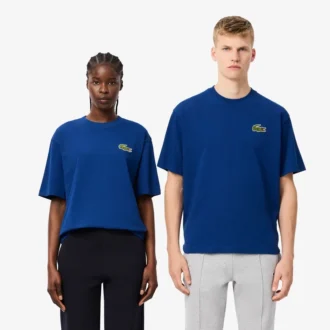 Unisex-T-Shirt aus schwerer Baumwolle mit Emblem, lockere Passform