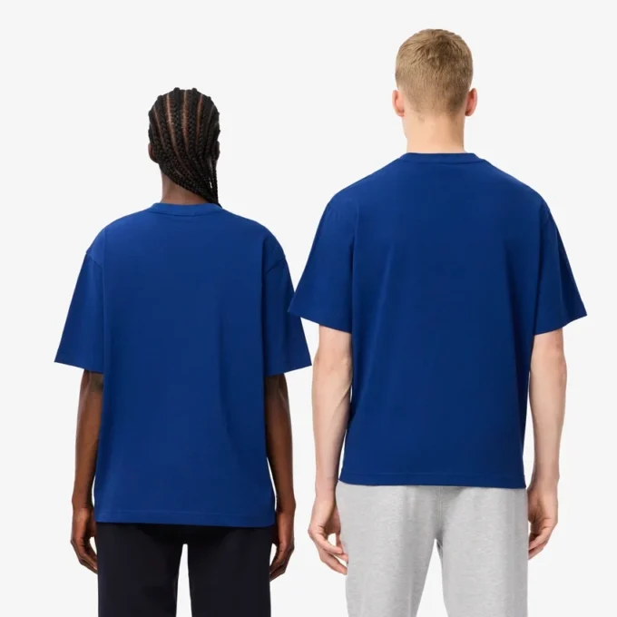 Unisex-T-Shirt aus schwerer Baumwolle mit Emblem, lockere Passform