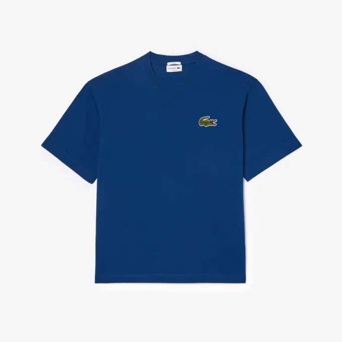 Unisex-T-Shirt aus schwerer Baumwolle mit Emblem, lockere Passform